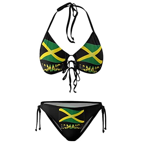 Patriotic Jamaica Flag Women's Jamaican Flag Bikini Cute 2 Piece Swimsuit Halter Padded Tops and Tie Bottoms Bathing Suits Swimwear