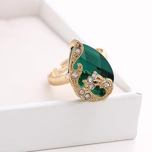 TOEECY Jewellery Set for Women Girls Crystal Pendant Necklace Stud Earrings and Ring Set Peacock Cubic Zirconia Golden Jewellery Set Gift for Wedding Bridal Bridesmaid (Green)