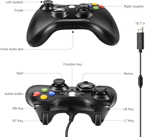 Zexrow Xbox 360 Wired Controller, Game Controller USB Wired PC Joystick Gamepad for Xbox 360, Improved Ergonomic Design Controller for Xbox 360 Slim PC with Windows Vista/7/8/8.1/10