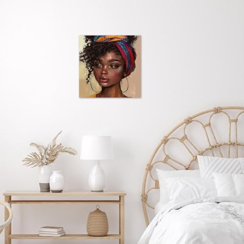 LB Fashion Black Girl Wall Art African American Woman Canvas Wall Art for Living Room Afro Hair Sexy Girl Poster Paint Wall Art Decor for Bathroom Kitchen Bedroom,12Wx12H inch Wooden Framed