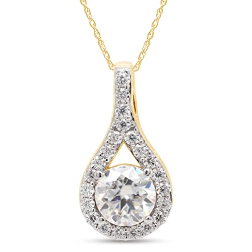 SAVEARTH DIAMONDS 1 3/4 ct.t.w Center 7.5MM Lab Created Moissanite Diamond Mermaid Tears Pendant Necklace In 14K Gold Over Sterling Silver With 18" Chain(E-F Color, VVS1 Clarity, Metal, Moissanite