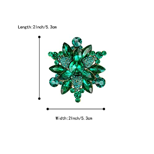 Clearine St Patrick Day Brooch Women's Art Deco Marquise Rhiestone Flower Brooch Pin for Party Prom Emerald Colour Antique-Gold-Tone