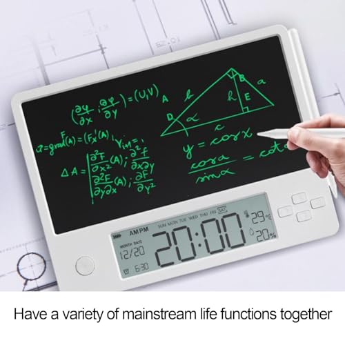 Electronic Digital Planner Tablet Calendar, Magnetic LCD Writing Tablet, Time Date Temperature Humidity Display, Handwriting Pad Doodle Board with Foldable Stand