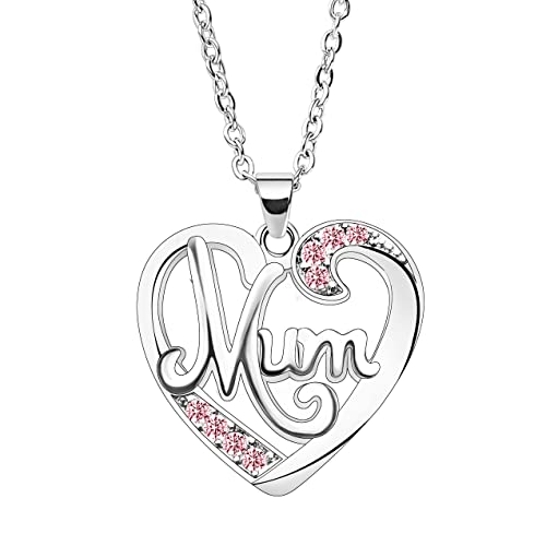 Nimteve Mum Gifts Birthday for Mum From Daughter Son Gifts for Mum Necklace Silver Necklace Heart Pendant Necklaces Chain For Women Mothers Day Christmas Thanksgiving Valentines Gift (Pink)