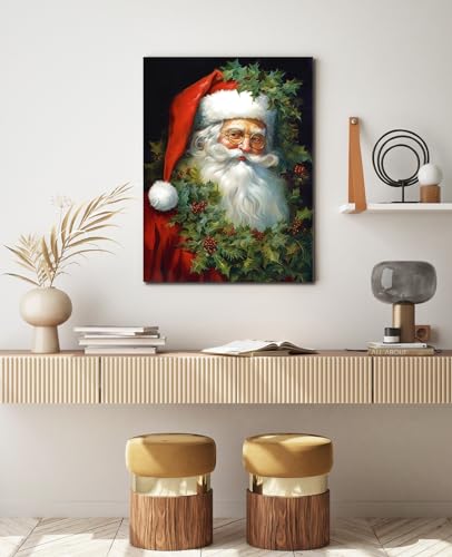 GLOKAKA Santa Claus Wall Art Christmas Santa Claus Portrait Painting Picture Poster Wall Decor Print Canvas Christmas Decorations New Year Artwork for Living Room Decoration