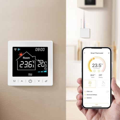 Easily Adjustable Smart Floor Heating Thermostat with Voice Functionality and RF Tech Support (Black)