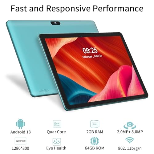 PRITOM Android WiFi Tablet Android 13, 64GB ROM, expandable to 512GB, Quad Core Processor, HD IPS Screen, 5000mAh Battery, Dual Camera, Bluetooth, Tablet (Blue)