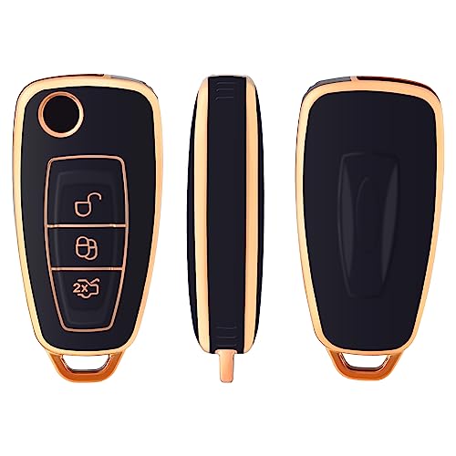 OFFCURVE Car Key Cover Car Key Case Key Fob Cover Car Key Protector 3 buttons Compatible with Mondeo Fusion Fiesta Kuga Ecosport Focus Escort Galaxy Transit Ranger Tourneo Custom Bantam