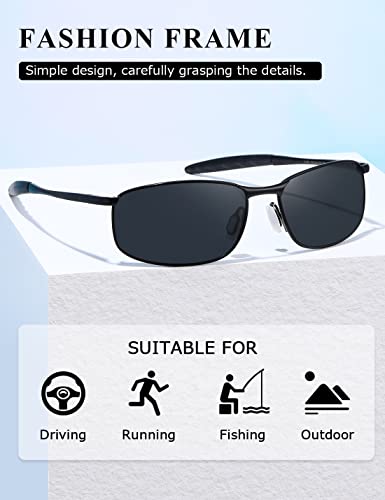 kimorn Polarized Sunglasses For Men Retor Rectangle Frame Classic Sun Glasses K0535 (Black)