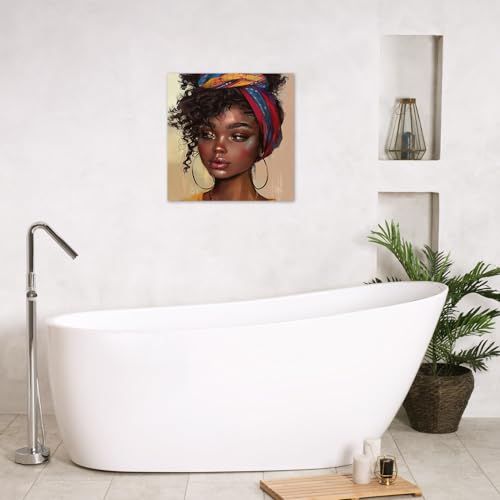 LB Fashion Black Girl Wall Art African American Woman Canvas Wall Art for Living Room Afro Hair Sexy Girl Poster Paint Wall Art Decor for Bathroom Kitchen Bedroom,12Wx12H inch Wooden Framed