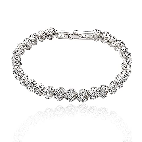 mciskin Bracelets for Women Crystal Zircon Roman Style White Silver Plated CZ Classic Tennis Bracelet (A-Silver)