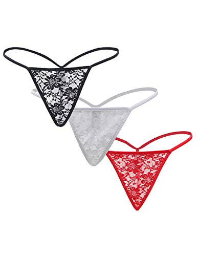 Lace Thongs for Women Lace G-strings Thongs Tangas Plus Size Naughty Tangas Knickers Floral Underwear Ladies Sexy Stretchy Hollow Panties Briefs Multicolor 3Pack