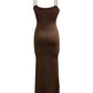 Edhomenn Womens Sexy Fish Tail Bodycon Maxi Dress Sleeveless Spaghetti Strap Long Dress Summer Solid Slim Fit Y2K Dress (A-Brown, S)