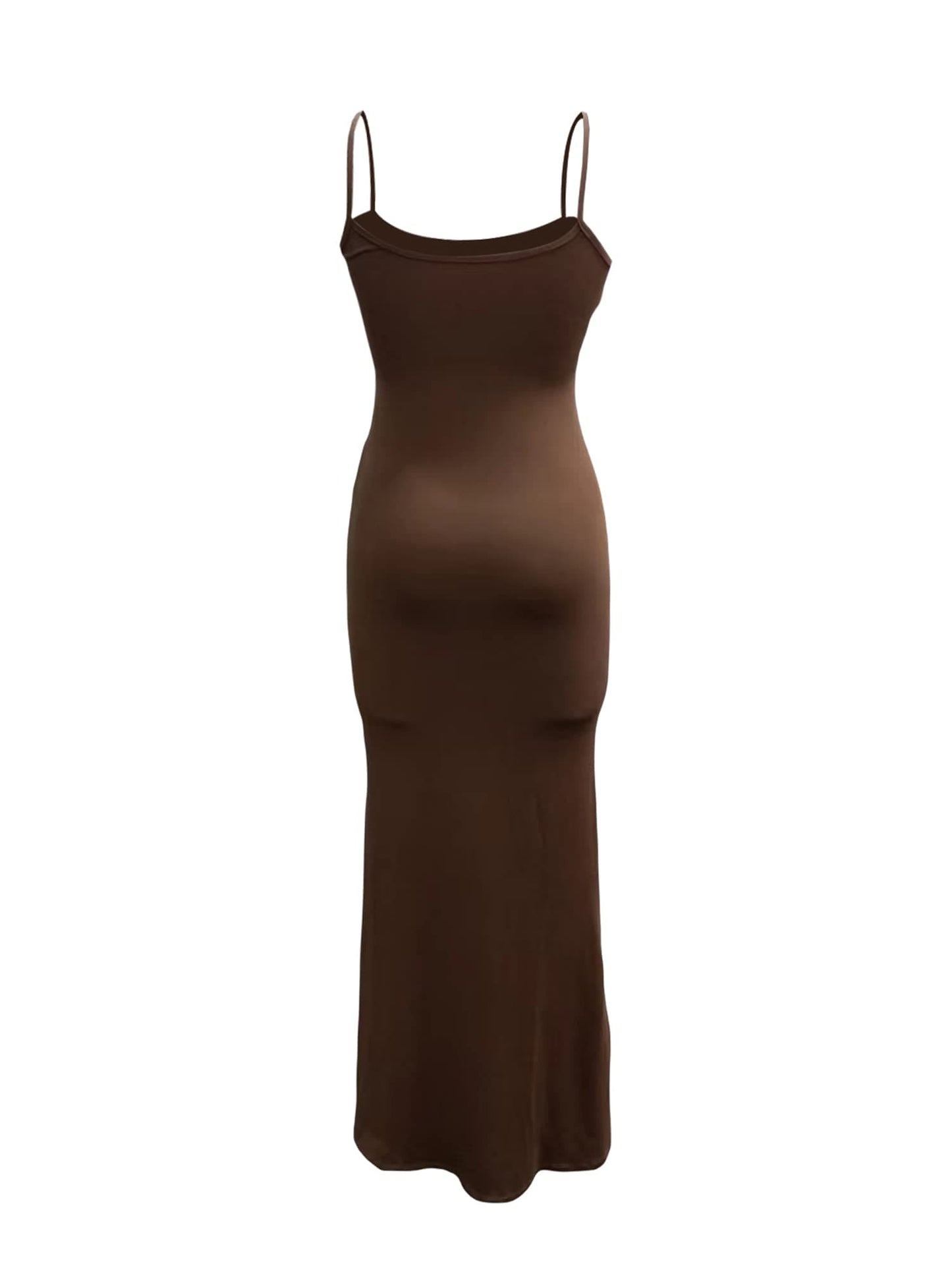 Edhomenn Womens Sexy Fish Tail Bodycon Maxi Dress Sleeveless Spaghetti Strap Long Dress Summer Solid Slim Fit Y2K Dress (A-Brown, S)