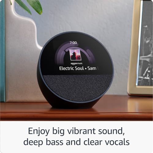 All-new Echo Spot (2024 release), Smart alarm clock with vibrant sound + Alexa, Black