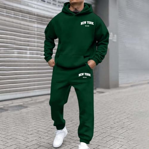 Men Striped Short Set Long Sleeve Causal Full Zip Running Sports Sweatsuit for Men 2 Piece Outfits Big and Tall Sweatsuits for Men Casual Shirt und Pants mit Drawstring Dark Green