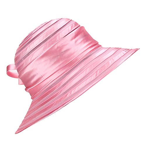 HilyBony Womens Kentucky Hat Organza Bucket Derby Hat - Bridal Wedding Church Tea Party Wide Brim Summer Sun Cap Pink