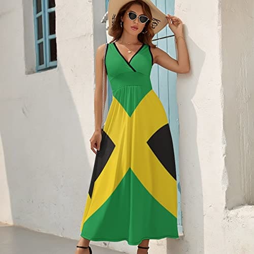 Jamaican Flag Maxi Dress for Women Sleeveless Long Summer Dresses Beach Dresses A Line L