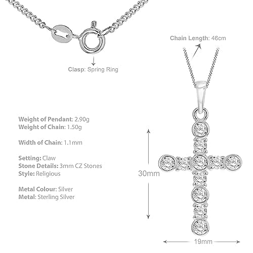 Tuscany Silver Women's Sterling Silver Fancy White Cubic Zirconia Cross Pendant on Curb Chain of 46cm/18"