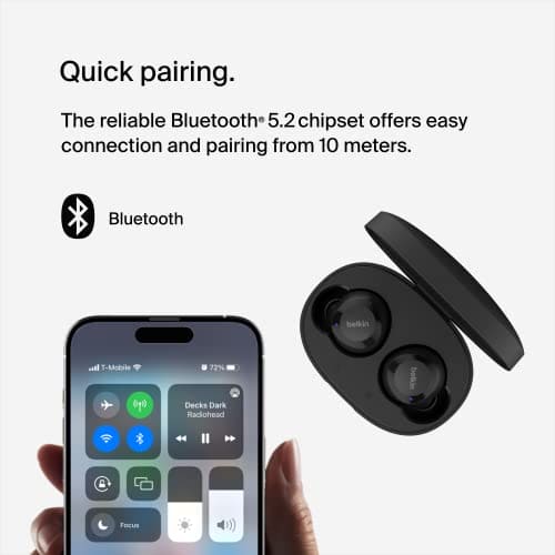 Belkin SoundForm Bolt True Wireless Earbuds, Wireless earphones with up to 28H of battery life and Mono Mode, IPX4 sweat and water resistance, Bluetooth headphones with mic for iPhone, Galaxy and more