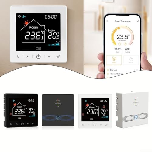 Easily Adjustable Smart Floor Heating Thermostat with Voice Functionality and RF Tech Support (Black)