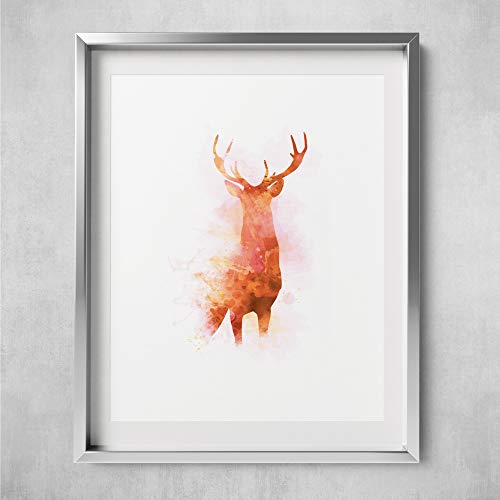 Stag Original Wall Art Animal Print Picture, Beautiful Digital Hand Drawn Wall Art Watercolour Poster - by Mark Peters - Unframed poster A3 / A4 (A4, Copper)