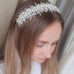 Chargances Pearl and Crystal Tiara for Brides Bridesmaid Wedding Women Hair Crown Handmade Headband Princess Hair Jewelry