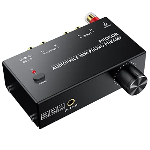 PROZOR Phono Preamplifier for Turntable with Level Control Audio Stereo M/M Phono Preamp RCA Input & Output 3.5mm Output Turntable Preamp with 12V 1A Power Adapter for Record Player