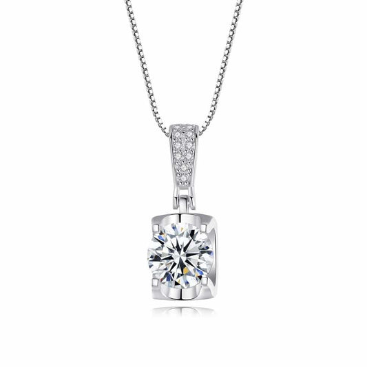 Jewel Panda Women's Sterling Silver Minimalist Moissanite Zirconia Necklace(Silver)