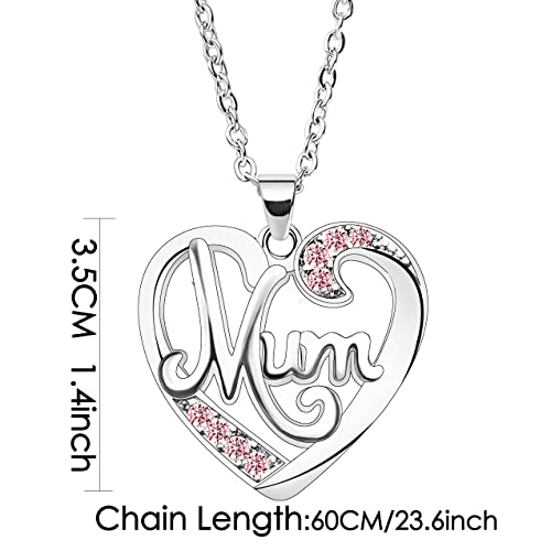 Nimteve Mum Gifts Birthday for Mum From Daughter Son Gifts for Mum Necklace Silver Necklace Heart Pendant Necklaces Chain For Women Mothers Day Christmas Thanksgiving Valentines Gift (Pink)