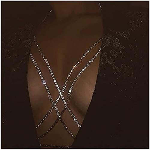 Carufin Sexy Halter Necklace Bra Crystal Breast Chain Necklace Sexy Body Chain Summer Beach Nightclub Adjustable Jewelry for Women and Girls (Gold)