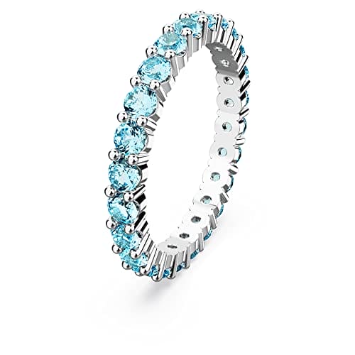 Swarovski Matrix Ring, Blue Round-Cut Crystals on a Rhodium Plated Band, from the Matrix Collection, Size 55