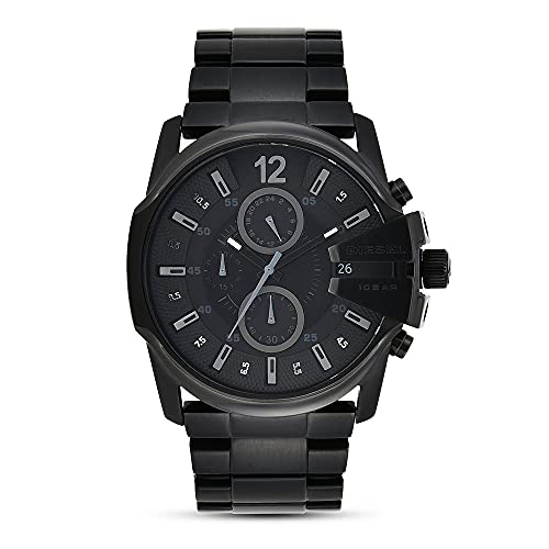 Diesel Watch for Men Master Chief Chrono, Three Hand Movement, 49 mm Black Stainless Steel Case with a Stainless Steel Strap, DZ4180