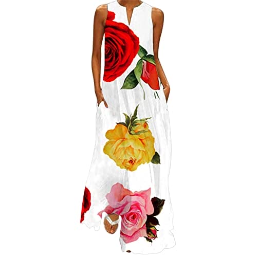 HOOUDO Deals of The Day Sale Summer Maxi Dresses for Women UK Boho Maxi Dresses for Women UK Size 18-20 Denim Dresses for Women UK Plus Size Linen Shift Dresses for Women UK April 2024 White