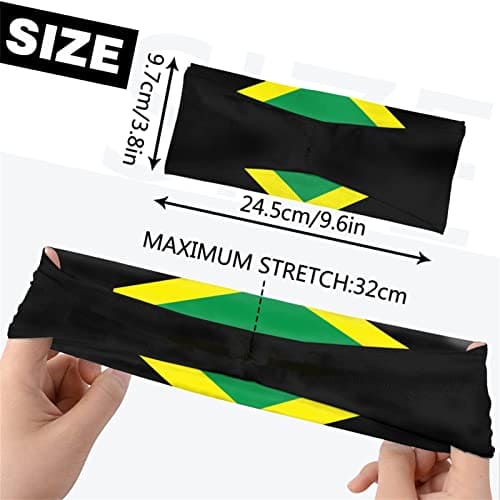 Kuiaobaty Jamaica Flag Print Sweatband for Running, Working Out, Yoga, Basketball, Tennis, Jamaican Bandana Green Yellow Stripe Headband for Men Women