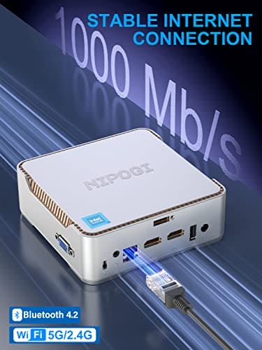 NiPoGi Mini PC, 12th Intel Alder Lake-Ν95 (up to 3.4GHz) 8GB RAM 256GB M.2 SSD Mini Computer, Gigabit Ethernet, 4K UHD, Dual Wi-Fi, BT 4.2, Mini Desktop PC for Home/Business/School