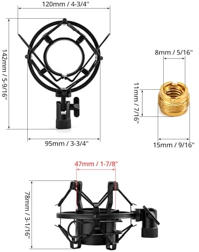 QWORK Universal Microphone Shock Mount Holder Adapter Clamp Clip, 2 Pack Anti-Vibration Mic Holder with Adapter Screws, for 48-51mm Studio Condenser Mics