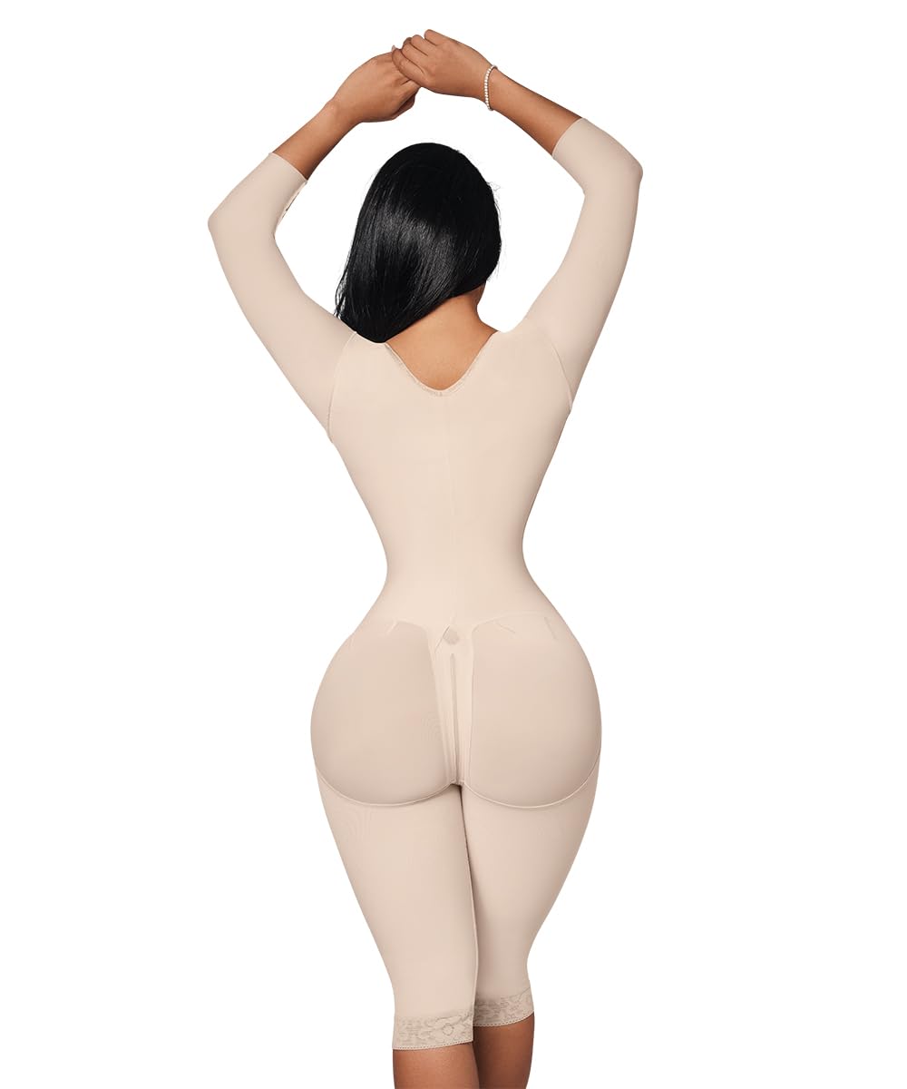 Forma Tu Cuerpo, Faja Colombiana, Knee Bodysuit, Abdomen Control & Butt Lifter. Waist Definition 3 Hooks-4XS Beige (O-025)