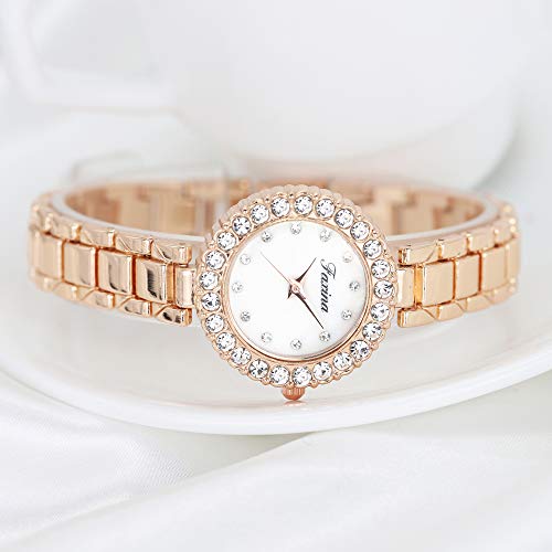 Clastyle Rose Gold Watch and Bracelet Set for Women - Elegant Diamond Ladies Watches with Bangle - Womens Watch and Jewellery Set with Mother of Pearl