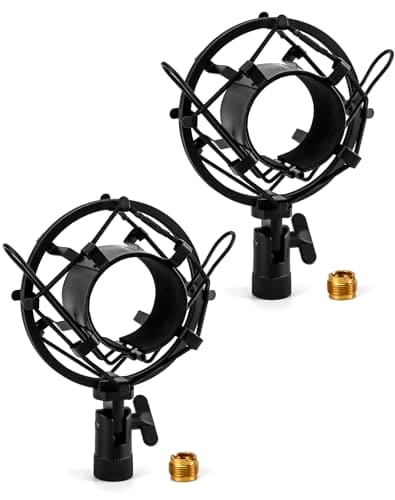 QWORK Universal Microphone Shock Mount Holder Adapter Clamp Clip, 2 Pack Anti-Vibration Mic Holder with Adapter Screws, for 48-51mm Studio Condenser Mics