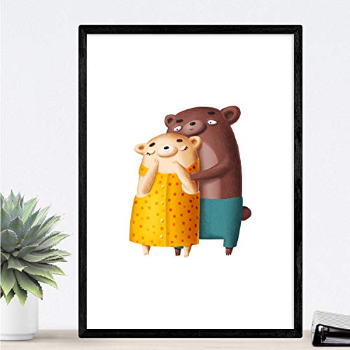 Nacnic Set of 2 prints bears love animals, in A4 size Poster. Frameless