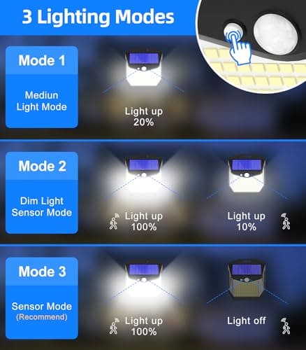 Solar Security Lights Outdoor Garden: 238 LED Solar Powered Outside Light 3 Modes Motion Sensor and 270°Wide Angle IP65 Waterproof Solar Power Wall Lighting For Fence Flood Door Garage Yard 4 Pack