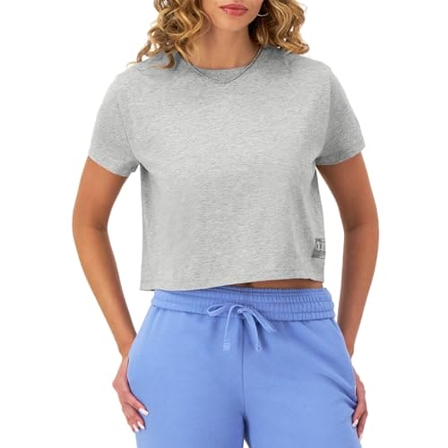 Champion, Tailgate, Comfortable Lightweight Graphic T-Shirt for Women, Oxford Gray with Taglet, Small