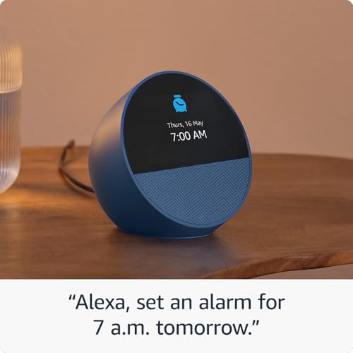 All-new Echo Spot (2024 release), Smart alarm clock with vibrant sound + Alexa, Black