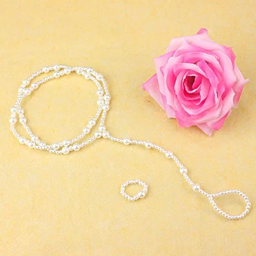 Pearl Anklet Bracelet Set Boho Layered Faux Pearl Anket Foot Ring Chain Beach Adjustable Barefoot Sandal Jewelry for Women Girls Teens