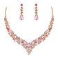 Ever Faith Wedding Bridal Crystal Teardrop Cluster Statement Necklace Dangle Earrings Jewellery Set for Women Pink Gold-Tone