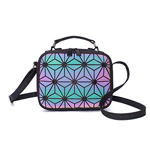 RANSUU Geometric Purses and Handbag Crossbody Bag for Women Fashion, Holographic Top-Handle Messenger Clutch Bag Luminous Iridescent Shard Lattice Shoulder Bag Hologram