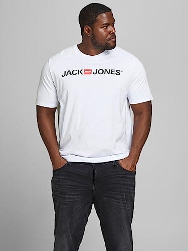 JACK & JONES Men's T-Shirt, King Size Short Sleeve Crew Neck Cotton Tee - Big & Tall Premium Quality Designer Top for Men - Comfort Fit (L-6XL) White