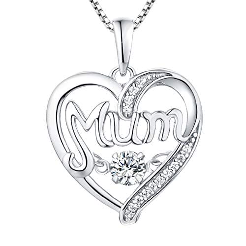 YL Mum Necklace 925 Sterling Silver Heartbeat CZ Stone Heart Love Pendant Necklace for Women Mother,45-48 cm(White)