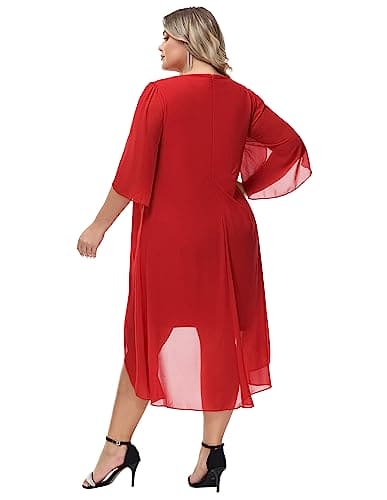 Hanna Nikole Women's Large Sizes Sleeveless Evening Dress Knee-Length Cocktail Dress Red 22 Plus Large Sizes